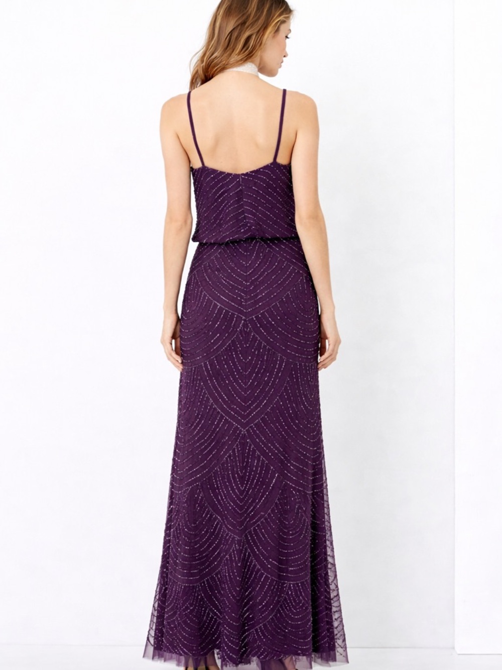 Adrianna Papell Plum Beaded Gown SZ 2 NWT Formal GALA Art Deco Evening MOB Party - Picture 3 of 12
